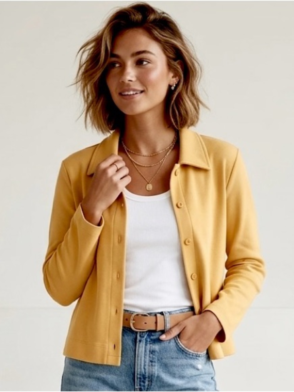 Vintage Weekenders Classic Button-Front Top Blazer Gold Yellow - Travel SZ M